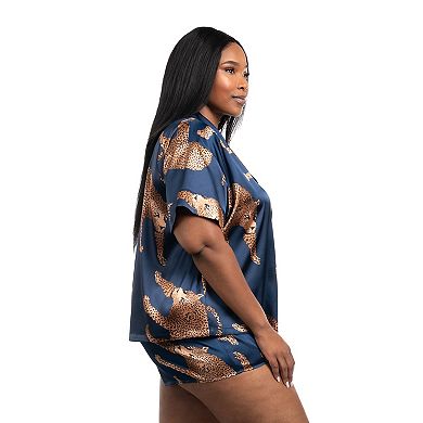 Plus Size Lilac+London 2-pc. Satin Pajama Top & Pajama Shorts Set