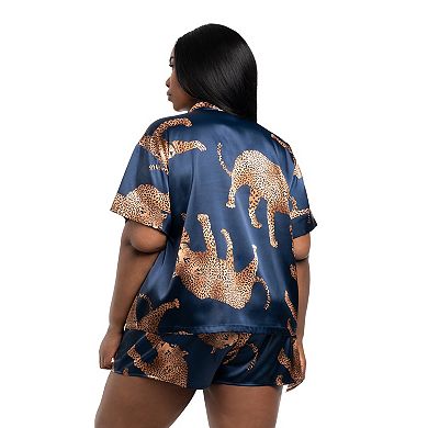 Plus Size Lilac+London 2-pc. Satin Pajama Top & Pajama Shorts Set