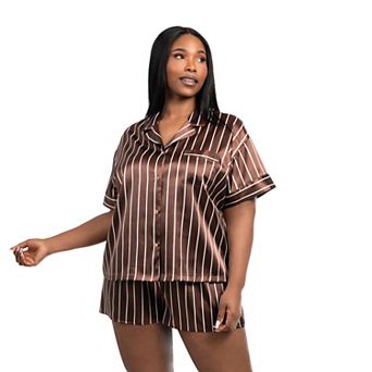 Plus Size Lilac+London 2 pc Satin Pajama Top & Pajama Shorts Set