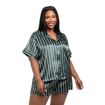 Plus Size Lilac+London 2 pc Satin Pajama Top & Pajama Shorts Set