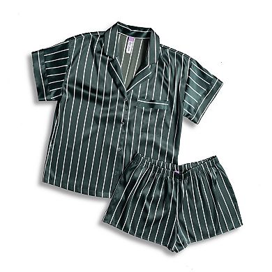 Women's Lilac+London Satin 2-pc. Pajama Top & Pajama Shorts Set