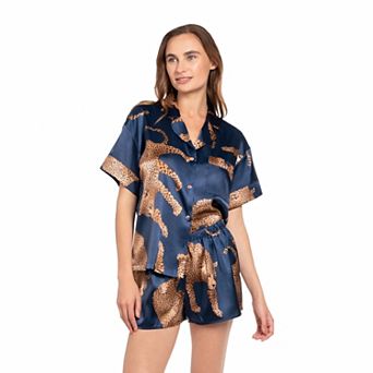 Women's Lilac+London Satin 2 pc Pajama Top & Pajama Shorts Set