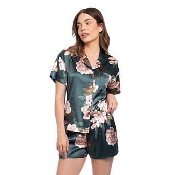 Women's Lilac+London Satin 2 pc Pajama Top & Pajama Shorts Set