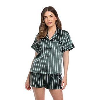 Women's Lilac+London Satin 2 pc Pajama Top & Pajama Shorts Set