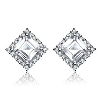 Silver Tone Cubic Zirconia Square Stud Earrings