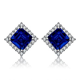 Silver Tone Cubic Zirconia Square Stud Earrings