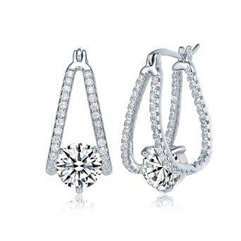 Cubic Zirconia Solitaire Double Trapeze Inside-Out Oblong Hoop Earrings
