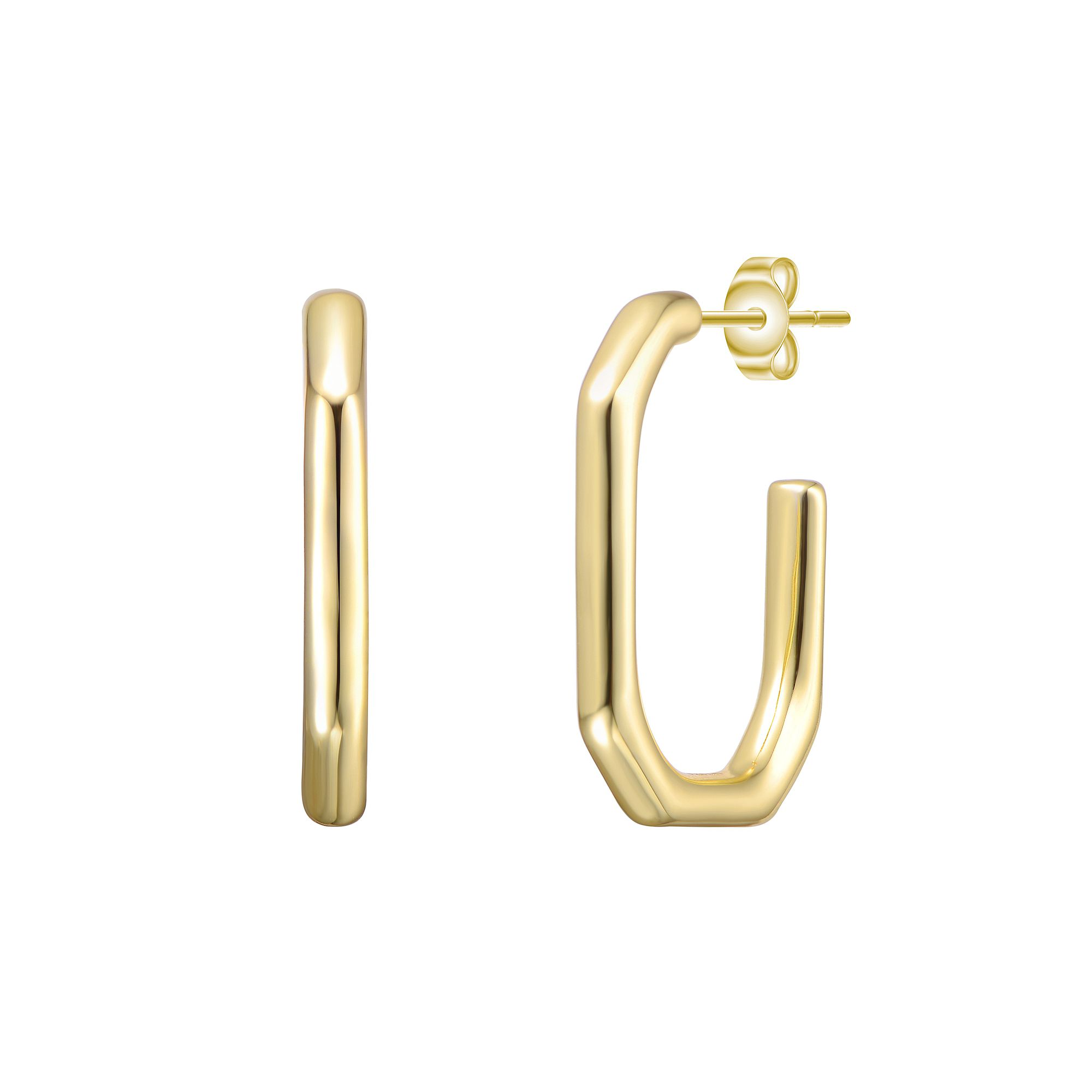 3/4 Hexagonal Hoop Earrings, Womens, Gold Tone