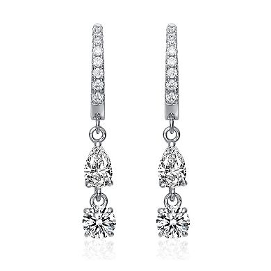 Two-Stone Cubic Zirconia Dangle Huggie Hoop Earrings
