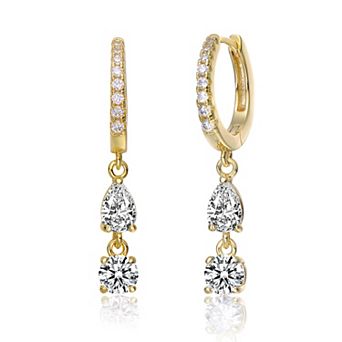 Two-Stone Cubic Zirconia Dangle Huggie Hoop Earrings