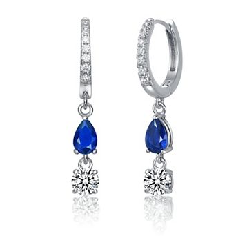 Two-Stone Cubic Zirconia Dangle Huggie Hoop Earrings