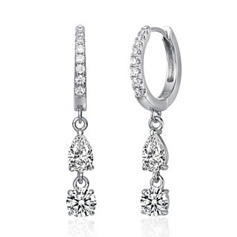 Two-Stone Cubic Zirconia Dangle Huggie Hoop Earrings