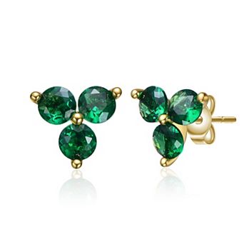 Kids' 14k Gold Plated Color Cubic Zirconia Stud Earrings