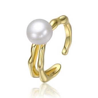 14k Gold Plated Simulated Pearl Curved Open Ring
