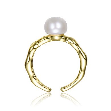 14k Gold Plated Simulated Pearl Curved Open Ring