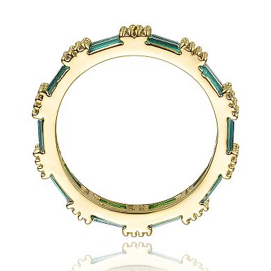 14k Gold Plated Green Cubic Zirconia Double Wedding Band