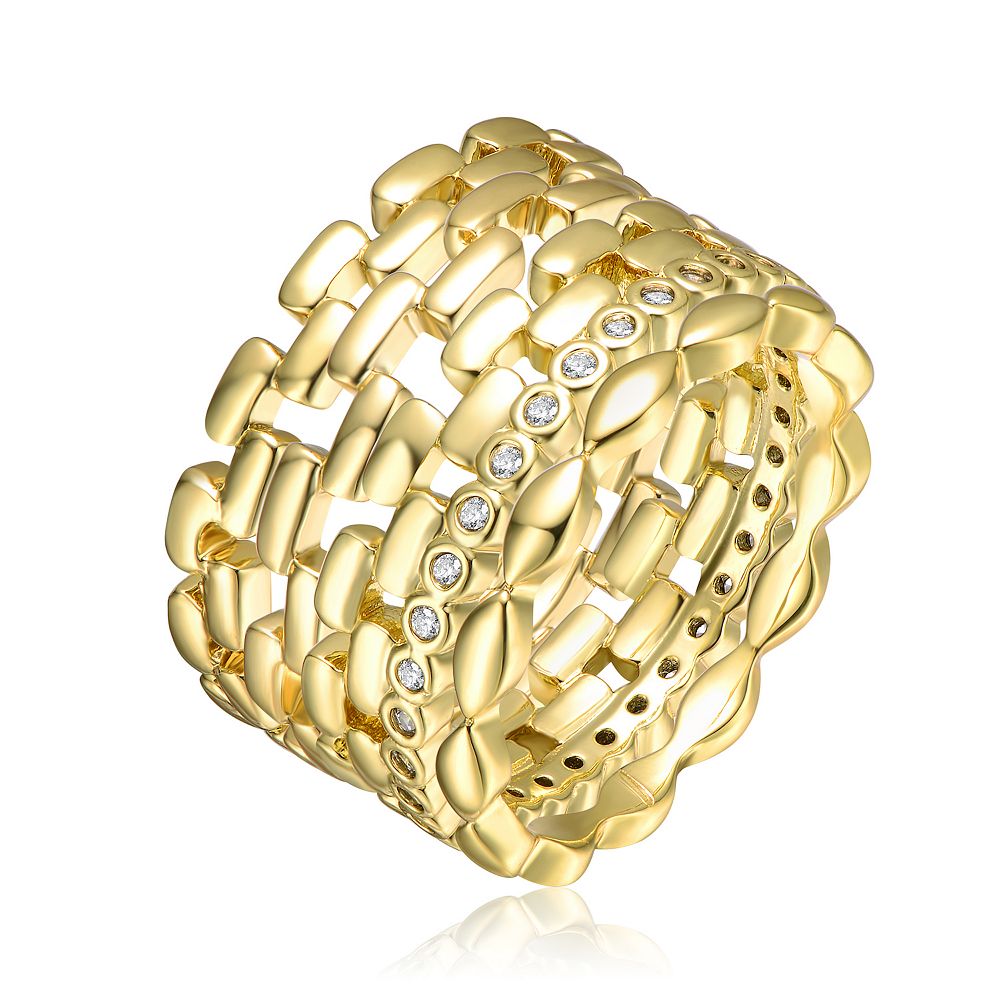 14k Gold Plated Round Cubic Zirconia Geometric Stacking Ring