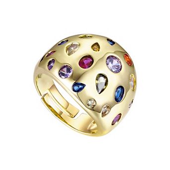 14k Gold Plated Rainbow Cubic Zirconia Dome Ring