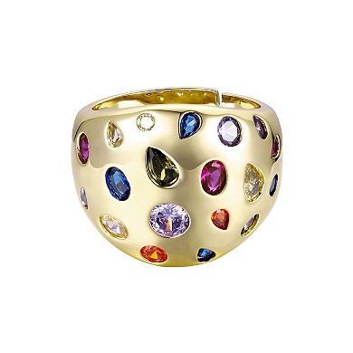 14k Gold Plated Rainbow Cubic Zirconia Dome Ring