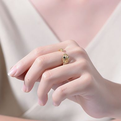 Gold Tone Green Cubic Zirconia Snake Open Ring