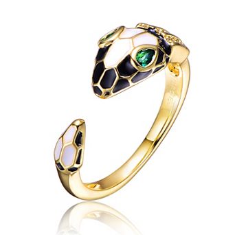 Gold Tone Green Cubic Zirconia Inlaid Snake Open Ring
