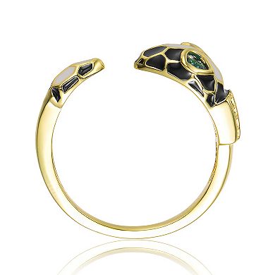 Gold Tone Green Cubic Zirconia Inlaid Snake Open Ring