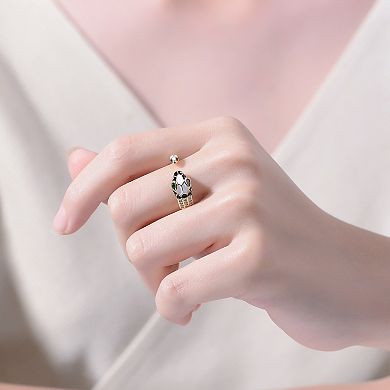 Gold Tone Green Cubic Zirconia Inlaid Snake Open Ring