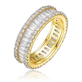 Gold Tone Baguette Cubic Zirconia Wide Band Ring
