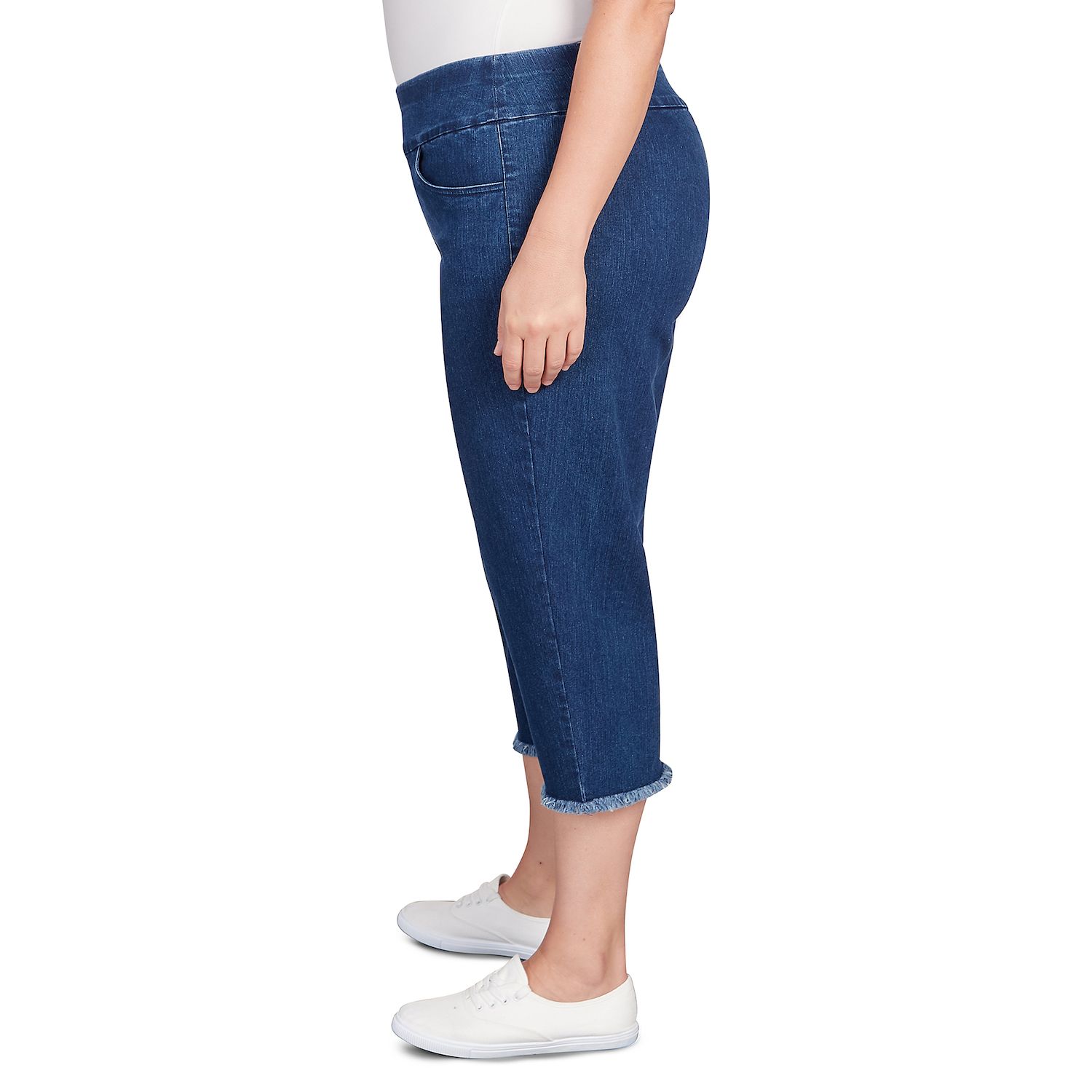 Alfred Dunner Women's Plus-Size Denim Capri Pants – Elastic Waist, Side Pockets, Relaxed Fit