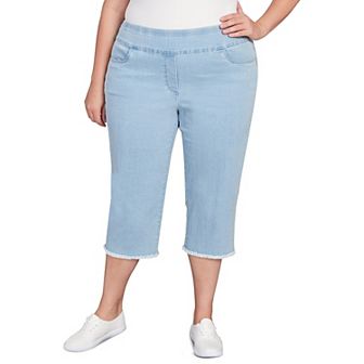 Plus Size Alfred Dunner Denim Fringe Hem Capri Pant