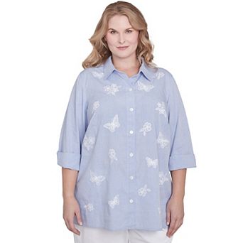 Plus Size Alfred Dunner Striped Woven Butterfly Button Down Top