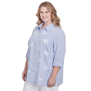 Plus Size Alfred Dunner Striped Woven Butterfly Button Down Top