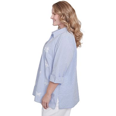 Plus Size Alfred Dunner Striped Woven Butterfly Button Down Top