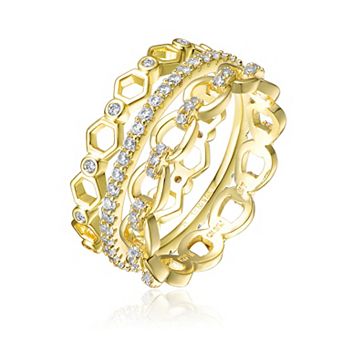 Gold Tone Cubic Zirconia Trio Stackable Ring Set