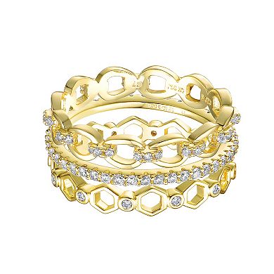 Gold Tone Cubic Zirconia Trio Stackable Ring Set