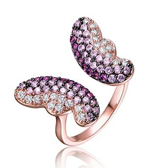 Two Tone Colored Cubic Zirconia Butterfly Bypass Ring