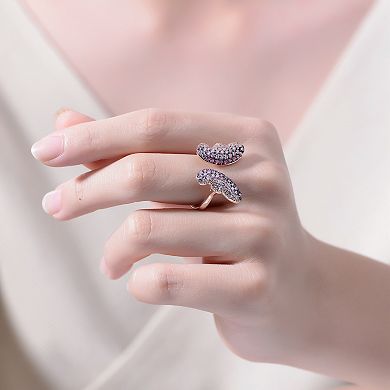 Two Tone Colored Cubic Zirconia Butterfly Bypass Ring