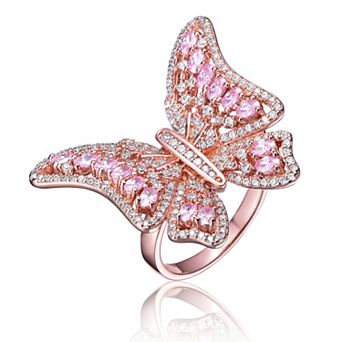 Rose Gold Tone Pink Cubic Zirconia Butterfly Ring