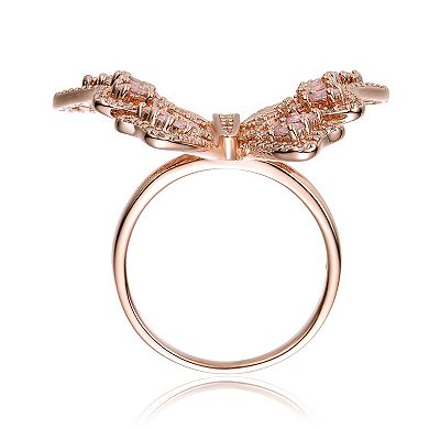 Rose Gold Tone Pink Cubic Zirconia Butterfly Ring