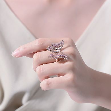 Rose Gold Tone Pink Cubic Zirconia Butterfly Ring