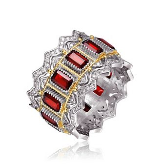 Two Tone Red Cubic Zirconia Cocktail Ring