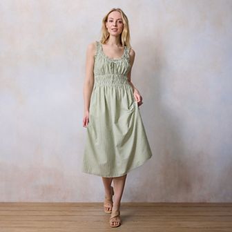 Women's LC Lauren Conrad Shirred Bodice Ruffle Strap Midi Dress