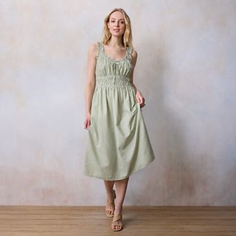 Women's LC Lauren Conrad Shirred Bodice Ruffle Strap Midi Dress