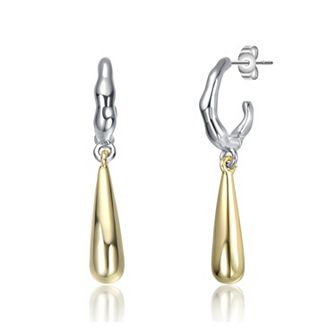 Two Tone 14k Gold Plated C-Hoop Briolette Drop Earrings