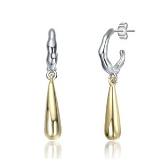 Two Tone 14k Gold Plated C-Hoop Briolette Drop Earrings