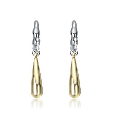 Two Tone 14k Gold Plated C-Hoop Briolette Drop Earrings