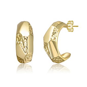 14k Gold Plated Geometric Gold Nugget C-Hoop Earrings