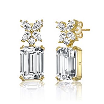 14k Gold Plated Cubic Zirconia Cluster Drop Earrings
