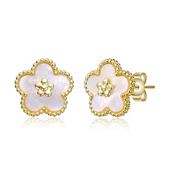 Kids' 14k Gold Plated Mother of Pearl Flower Earrings