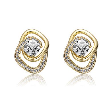 14k Gold Plated Cubic Zirconia Double Love Knot Stud Earrings